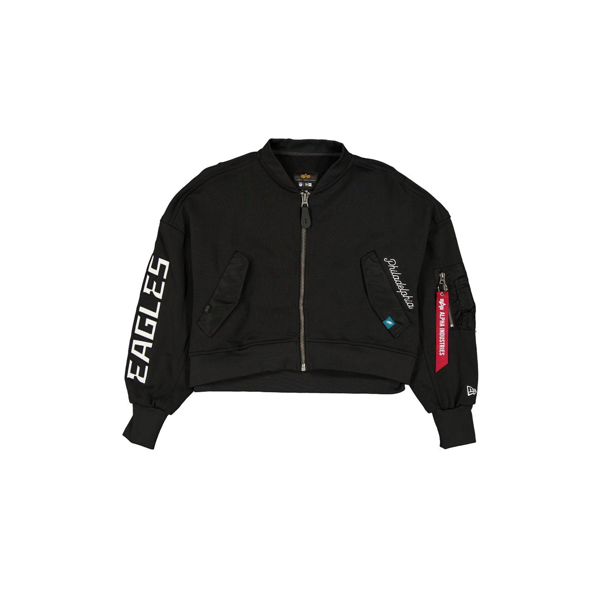 Alpha Industries x Philadelphia Eagles Black Women's Full Zip Cropped Fleece Jacket