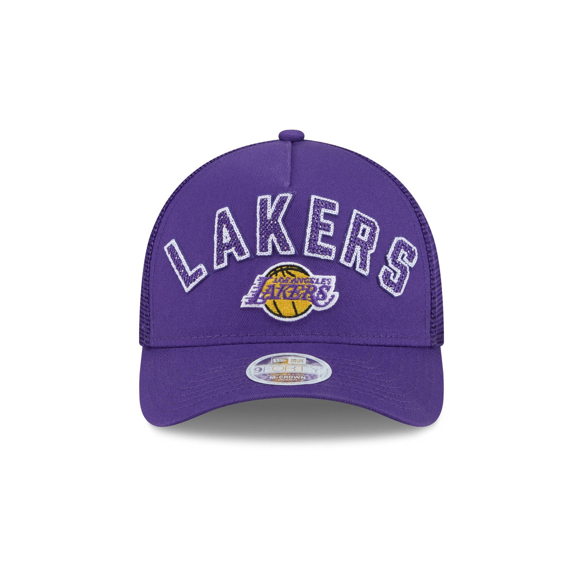 Los Angeles Lakers Sequin Wordmark Women's 9FORTY M-Crown A-Frame Trucker Hat